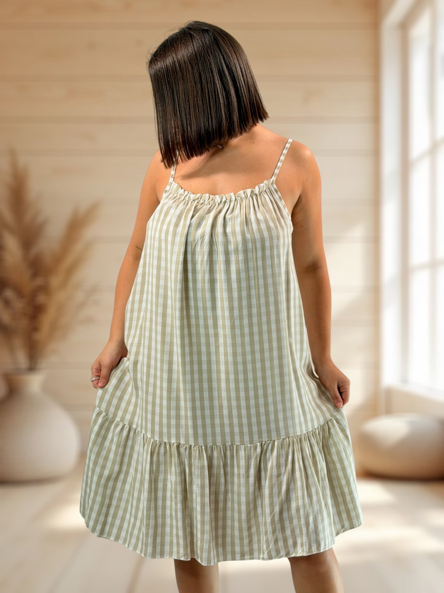 SAMBA  - TUNIQUE VICHY TAUPE JUSQU'A LA TAILLE 48