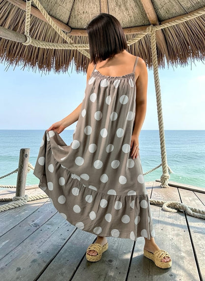 CLARENCE - ROBE LONGUE MOKA A POIS JUSQU'A LA TAILLE 56