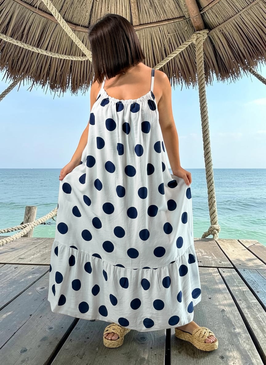 CLARENCE - ROBE LONGUE BLANCHE A POIS JUSQU'A LA TAILLE 56