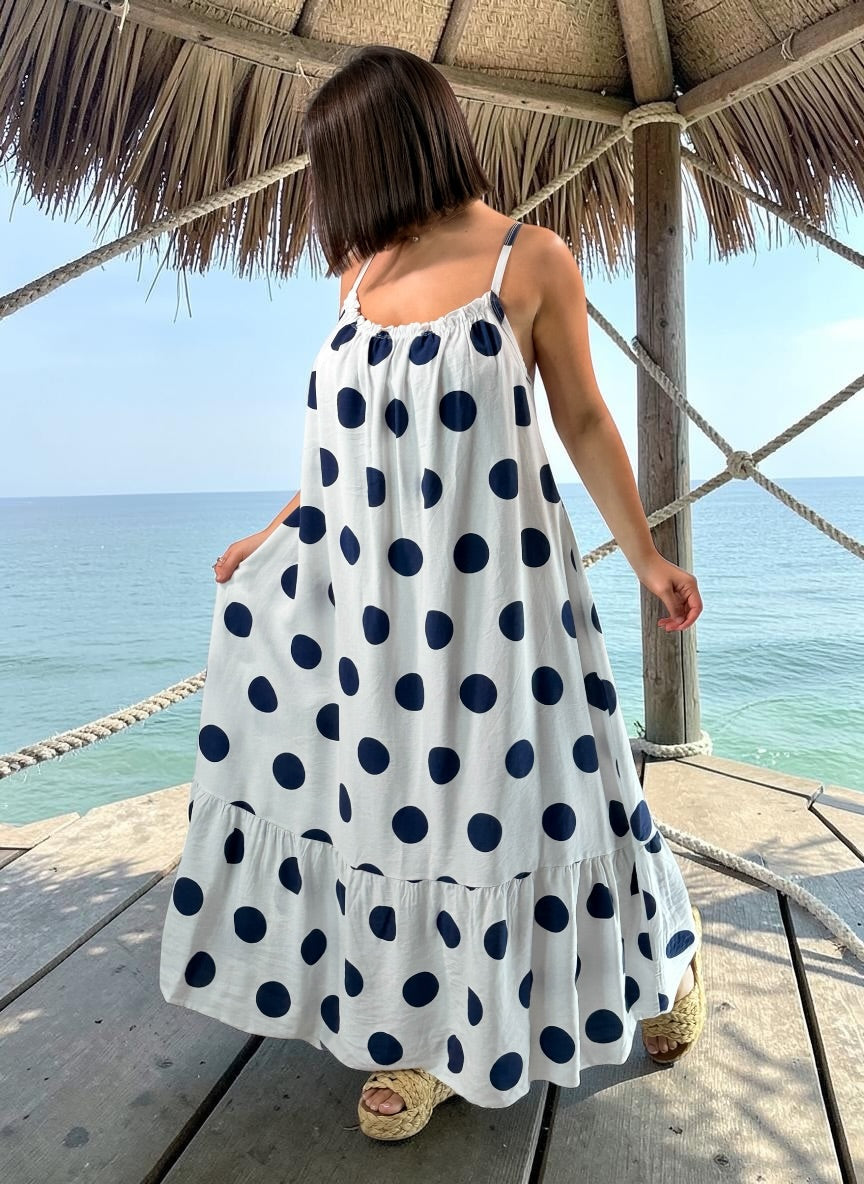 CLARENCE - ROBE LONGUE BLANCHE A POIS JUSQU'A LA TAILLE 56