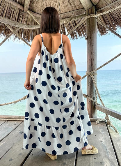 CLARENCE - ROBE LONGUE BLANCHE A POIS JUSQU'A LA TAILLE 56