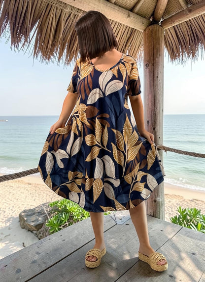 FLAURIANE - ROBE MARINE A MOTIF FLORAL JUSQU'A LA TAILLE 50/52