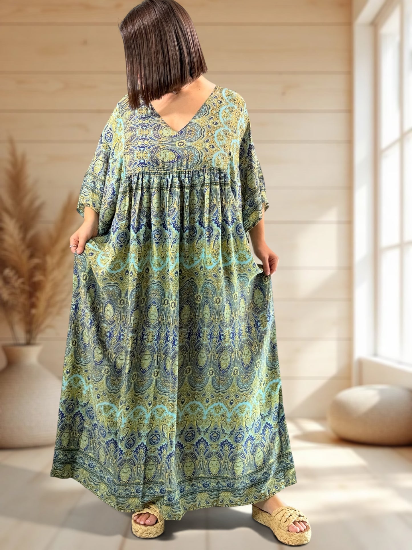 MATHILDA - ROBE LONGUE BOHEME SOIE JUSQU'A LA TAILLE 54
