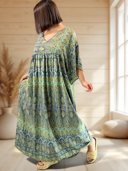 MATHILDA - ROBE LONGUE BOHEME SOIE JUSQU'A LA TAILLE 54