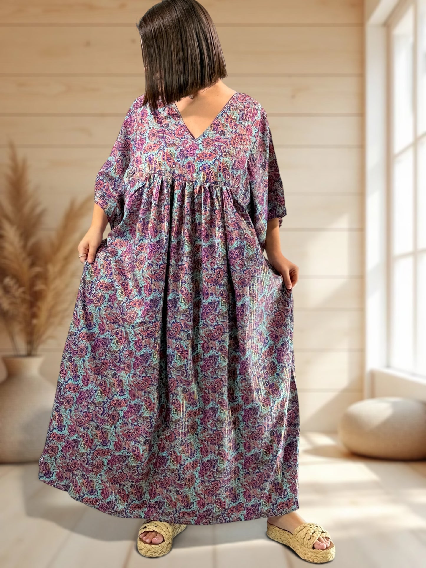 MATHILDA - ROBE LONGUE BOHEME SOIE JUSQU'A LA TAILLE 54