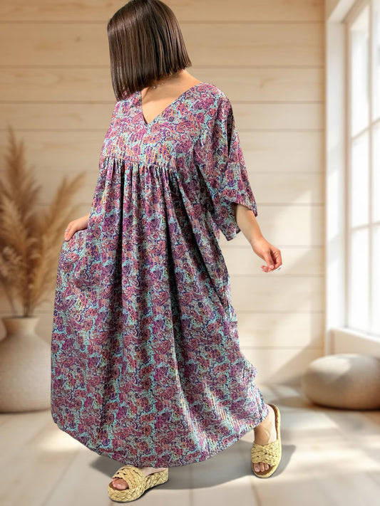 MATHILDA - ROBE LONGUE BOHEME SOIE JUSQU'A LA TAILLE 54