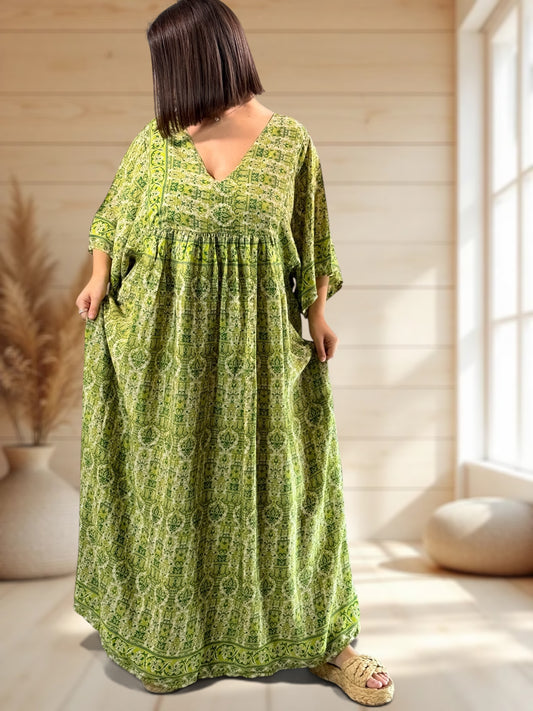 MATHILDA - ROBE LONGUE BOHEME SOIE JUSQU'A LA TAILLE 54