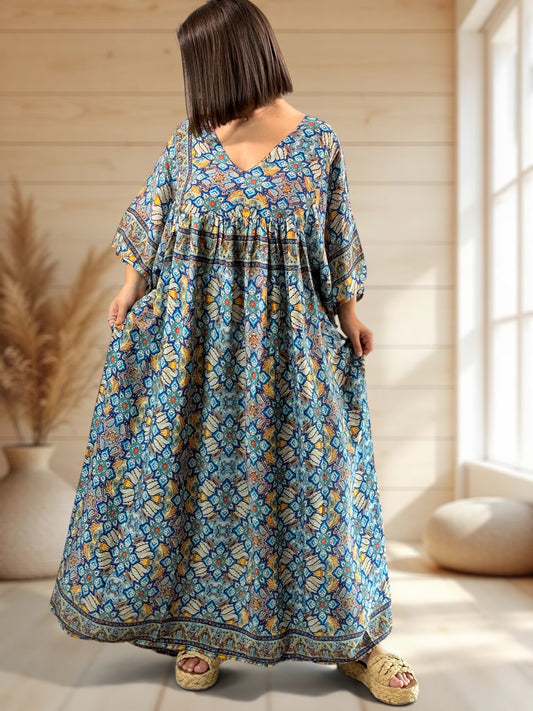 MATHILDA - ROBE LONGUE BOHEME SOIE JUSQU'A LA TAILLE 54
