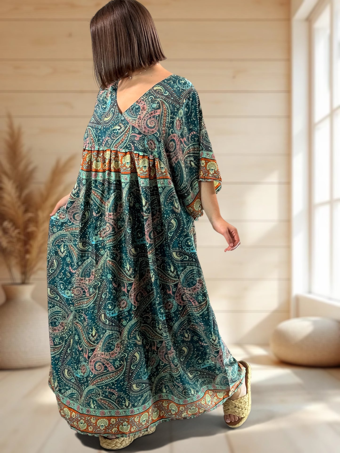MATHILDA - ROBE LONGUE BOHEME SOIE JUSQU'A LA TAILLE 54