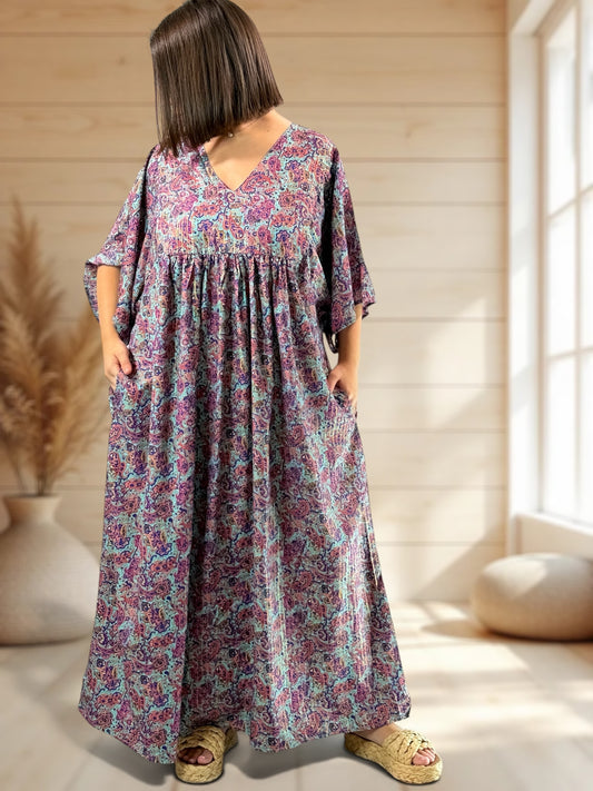 MATHILDA - ROBE LONGUE BOHEME SOIE JUSQU'A LA TAILLE 54