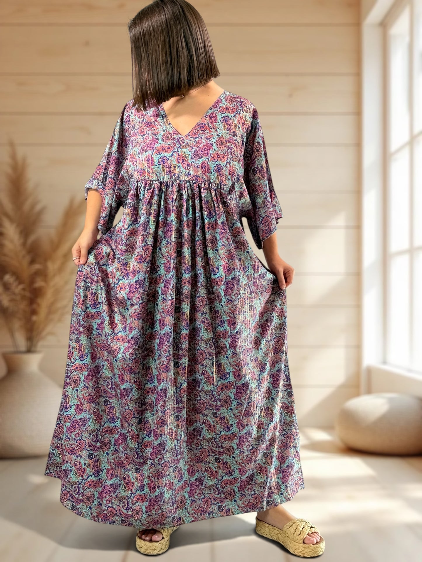 MATHILDA - ROBE LONGUE BOHEME SOIE JUSQU'A LA TAILLE 54