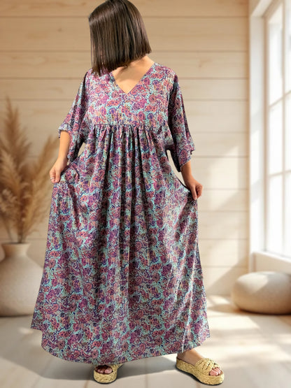MATHILDA - ROBE LONGUE BOHEME SOIE JUSQU'A LA TAILLE 54