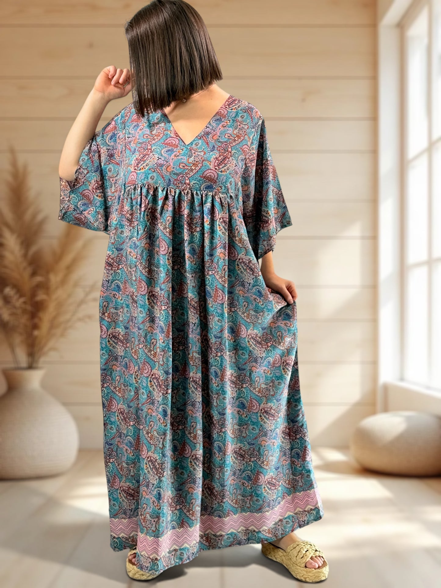 MATHILDA - ROBE LONGUE BOHEME SOIE JUSQU'A LA TAILLE 54