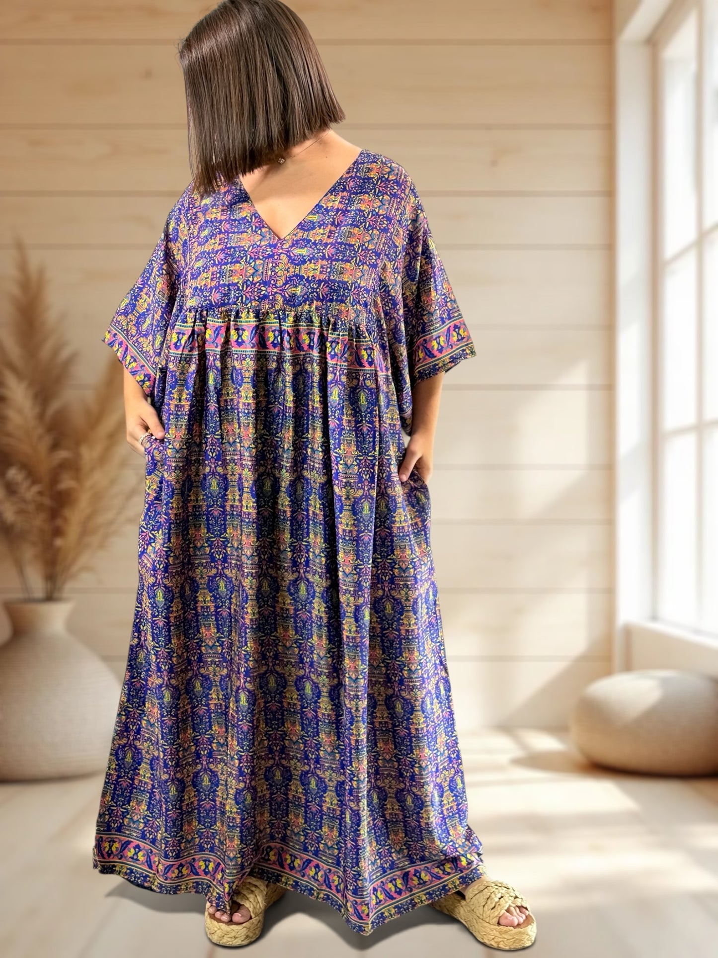 MATHILDA - ROBE LONGUE BOHEME SOIE JUSQU'A LA TAILLE 54