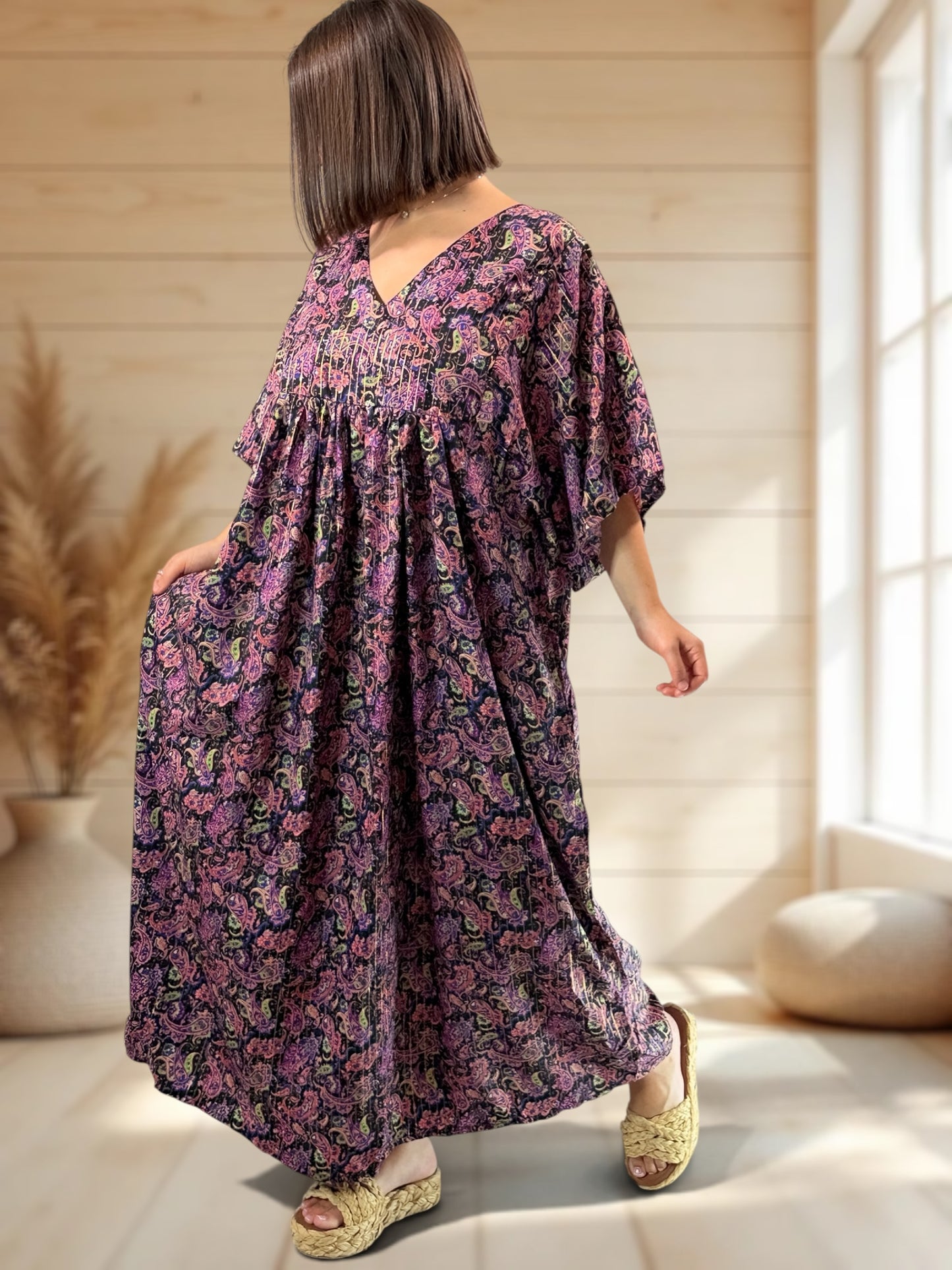 MATHILDA - ROBE LONGUE BOHEME SOIE JUSQU'A LA TAILLE 54