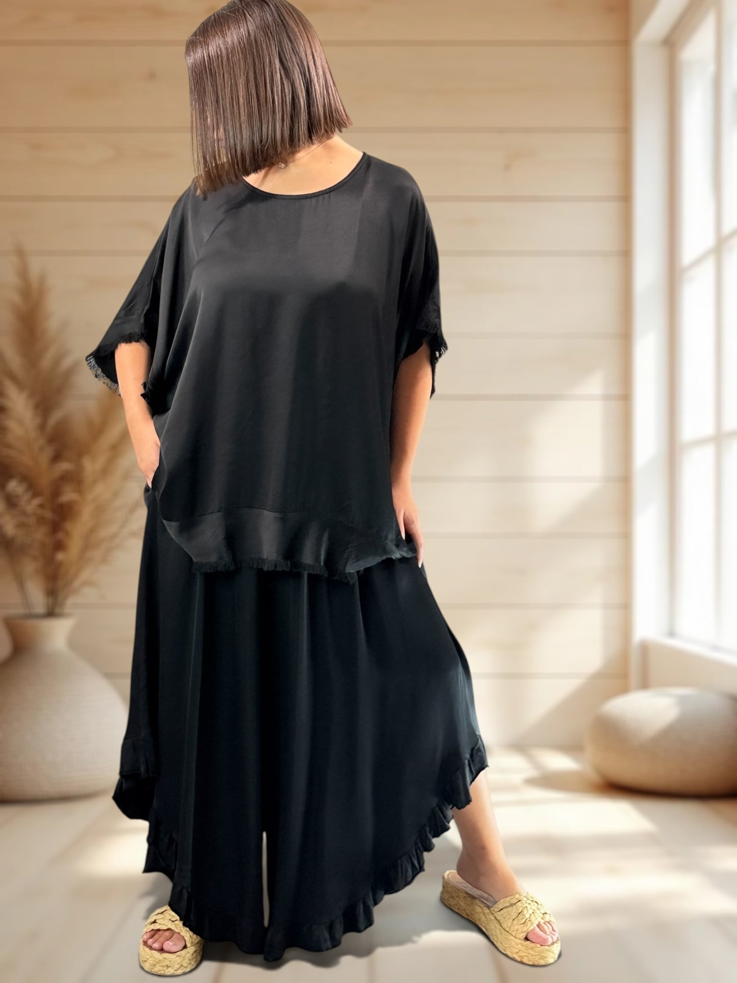 LEXIE - ENSEMBLE TUNIQUE ET PANTALON NOIR JUSQU'A LA TAILLE 54