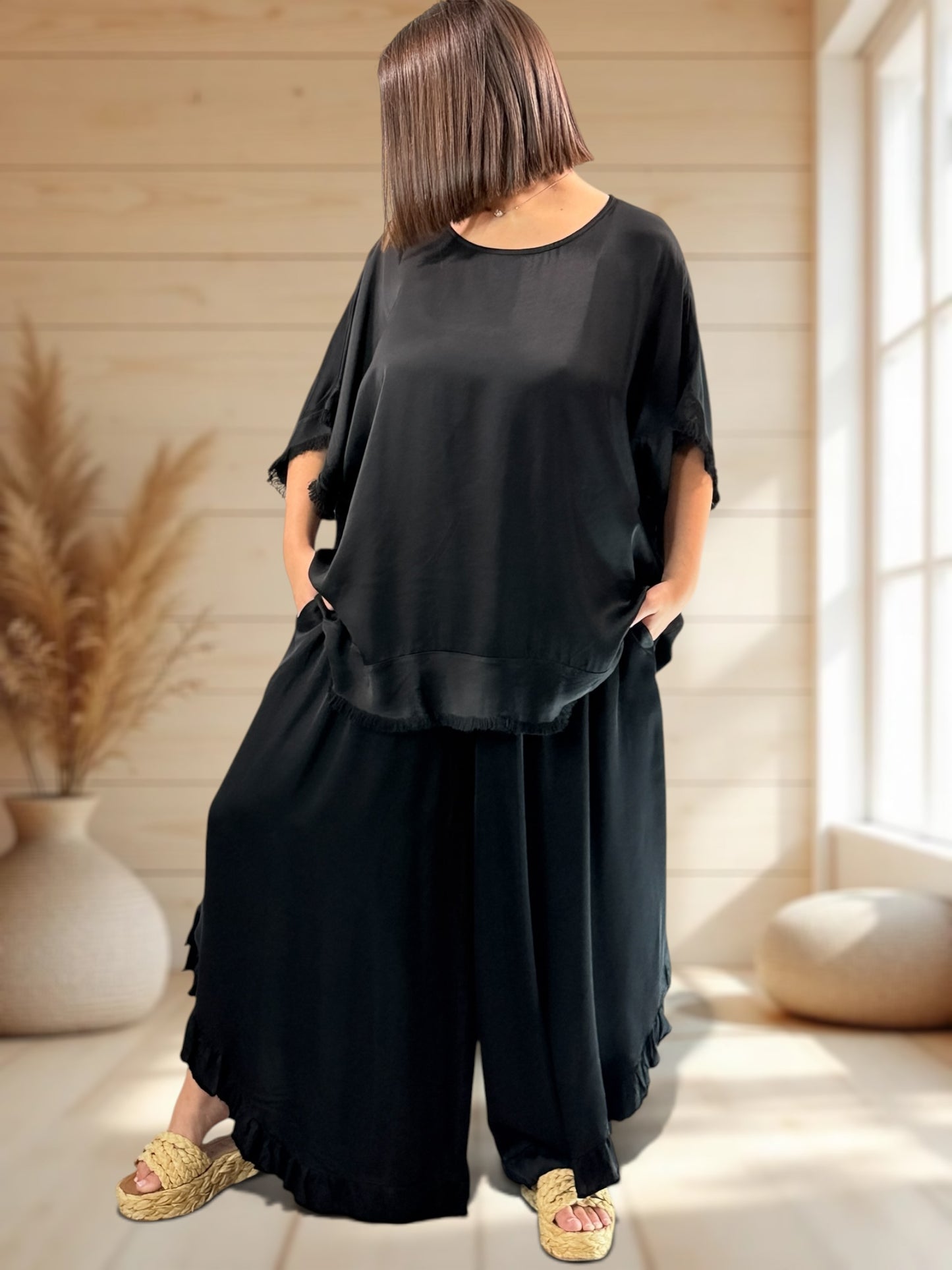 LEXIE - ENSEMBLE TUNIQUE ET PANTALON NOIR JUSQU'A LA TAILLE 54
