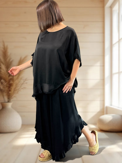 LEXIE - ENSEMBLE TUNIQUE ET PANTALON NOIR JUSQU'A LA TAILLE 54