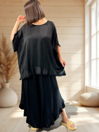 LEXIE - ENSEMBLE TUNIQUE ET PANTALON NOIR JUSQU'A LA TAILLE 54