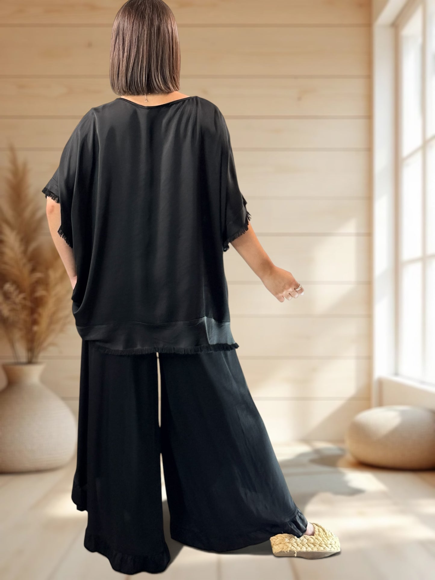 LEXIE - ENSEMBLE TUNIQUE ET PANTALON NOIR JUSQU'A LA TAILLE 54