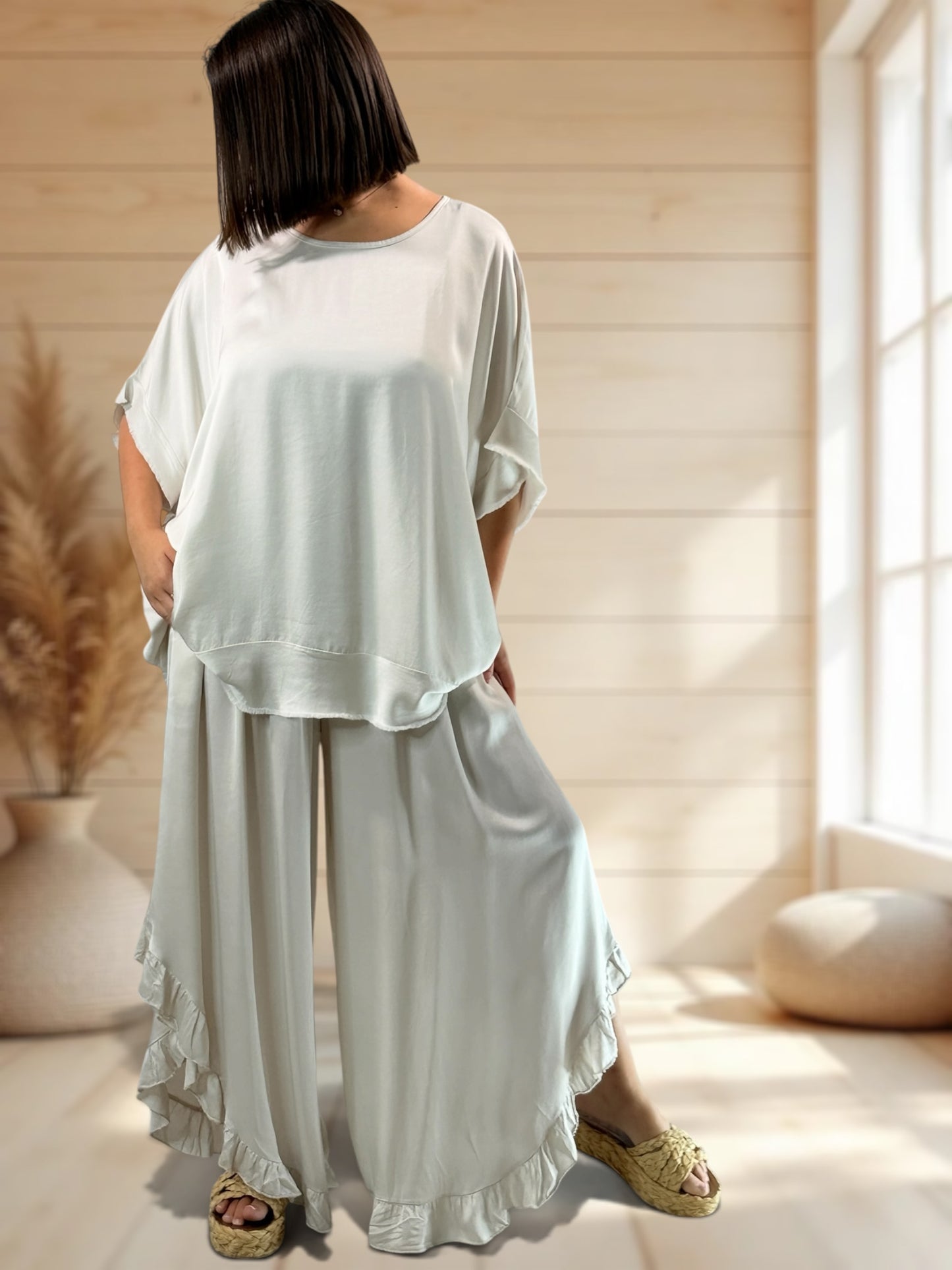LEXIE  - ENSEMBLE TUNIQUE ET PANTALON BEIGE JUSQU'A LA TAILLE 54
