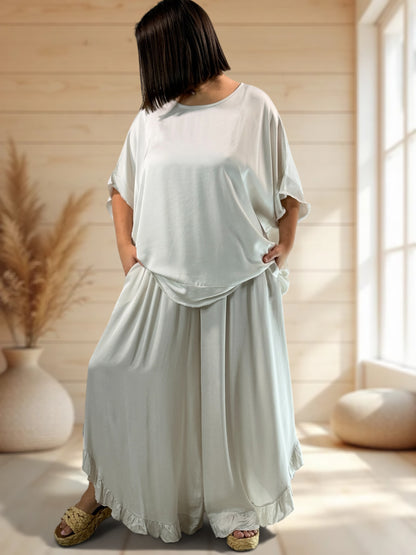LEXIE  - ENSEMBLE TUNIQUE ET PANTALON BEIGE JUSQU'A LA TAILLE 54