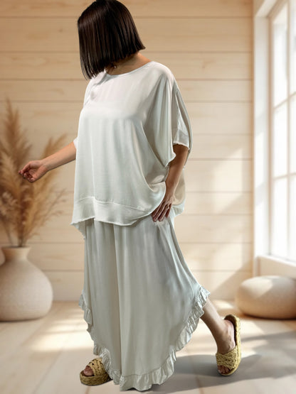 LEXIE  - ENSEMBLE TUNIQUE ET PANTALON BEIGE JUSQU'A LA TAILLE 54