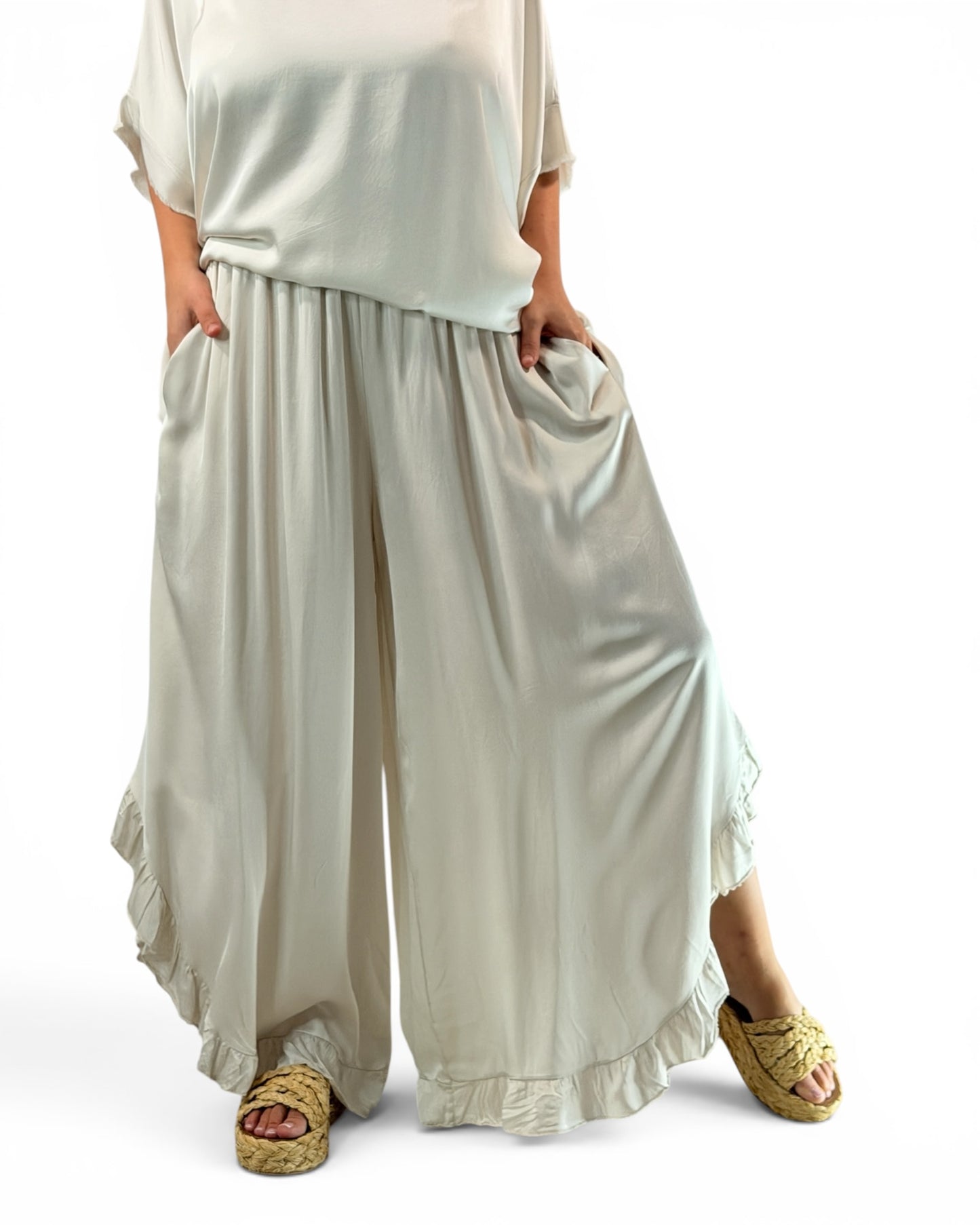 LEXIE  - ENSEMBLE TUNIQUE ET PANTALON BEIGE JUSQU'A LA TAILLE 54