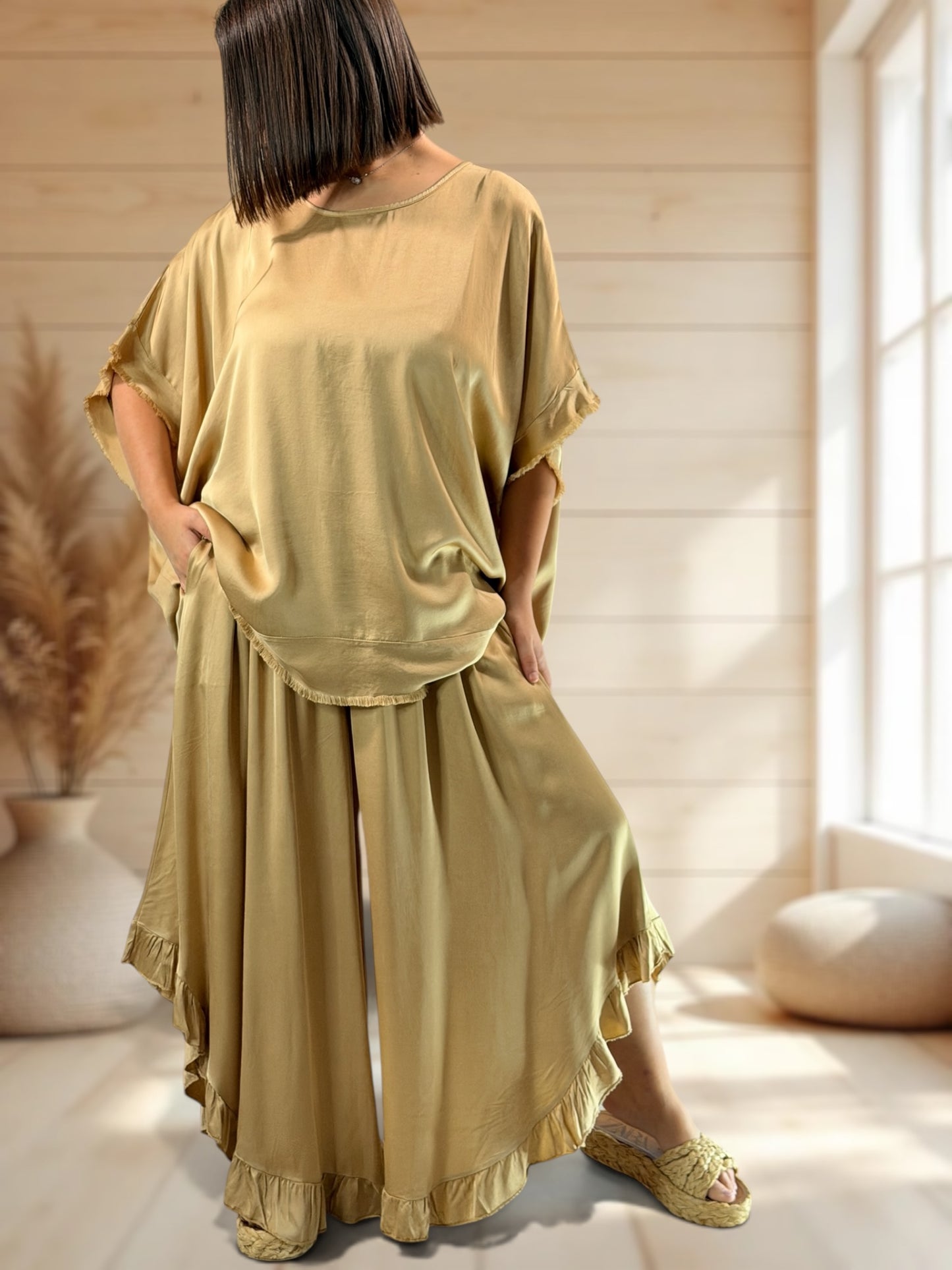 LEXIE  - ENSEMBLE TUNIQUE ET PANTALON CAMEL JUSQU'A LA TAILLE 54