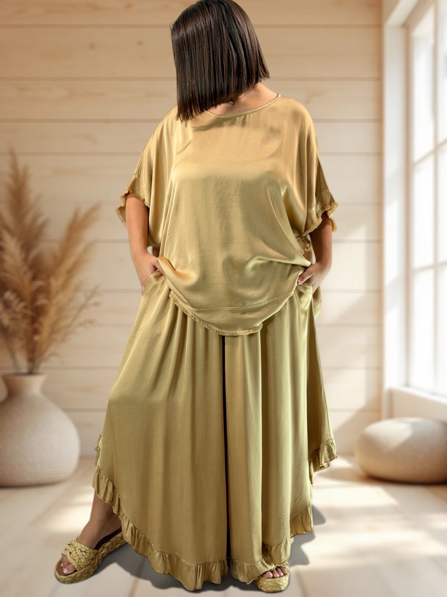 LEXIE  - ENSEMBLE TUNIQUE ET PANTALON CAMEL JUSQU'A LA TAILLE 54