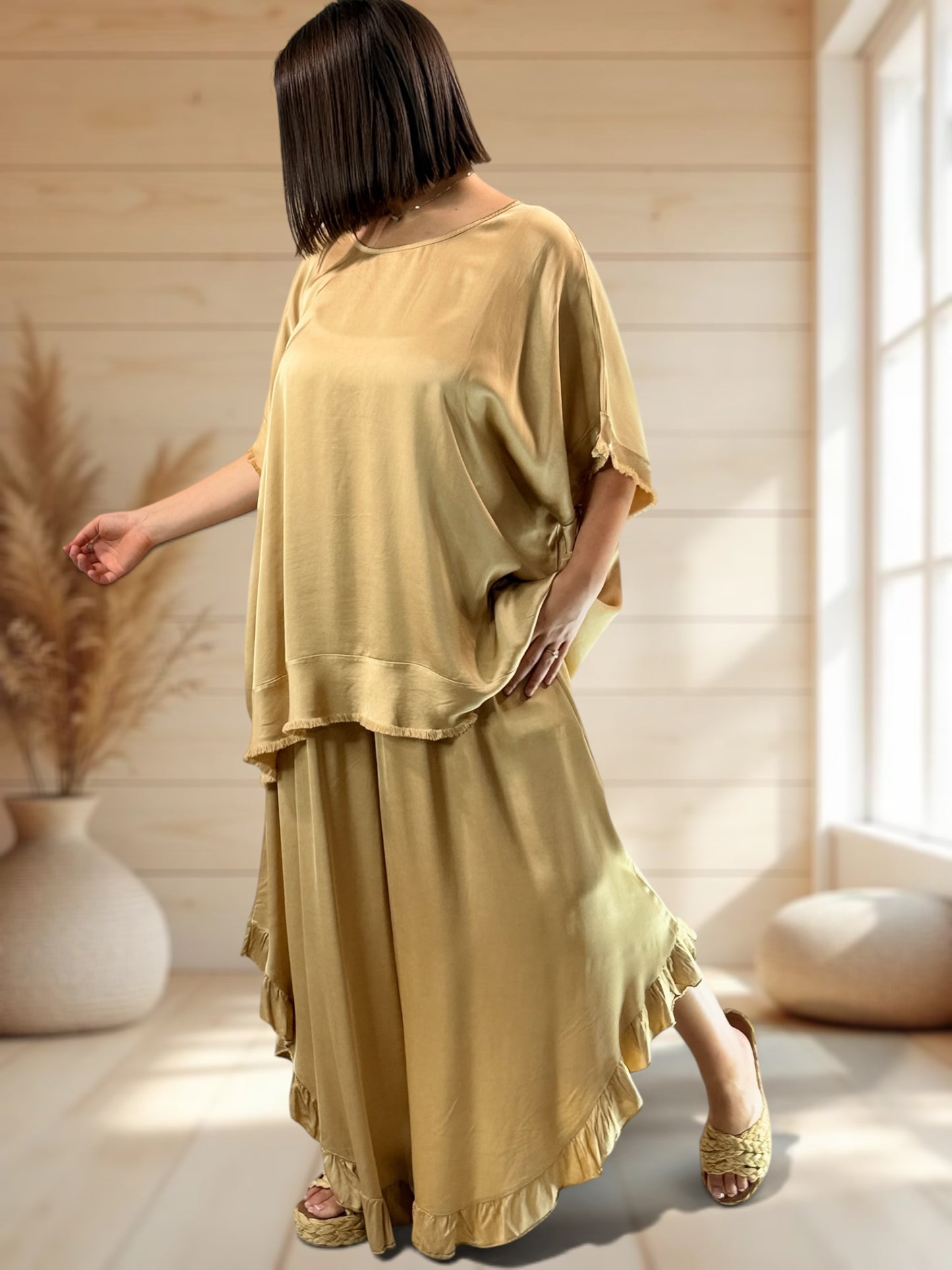 LEXIE  - ENSEMBLE TUNIQUE ET PANTALON CAMEL JUSQU'A LA TAILLE 54