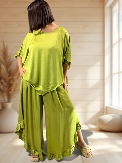 LEXIE  - ENSEMBLE TUNIQUE ET PANTALON VERT JUSQU'A LA TAILLE 54