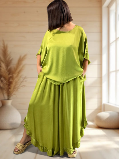 LEXIE  - ENSEMBLE TUNIQUE ET PANTALON VERT JUSQU'A LA TAILLE 54