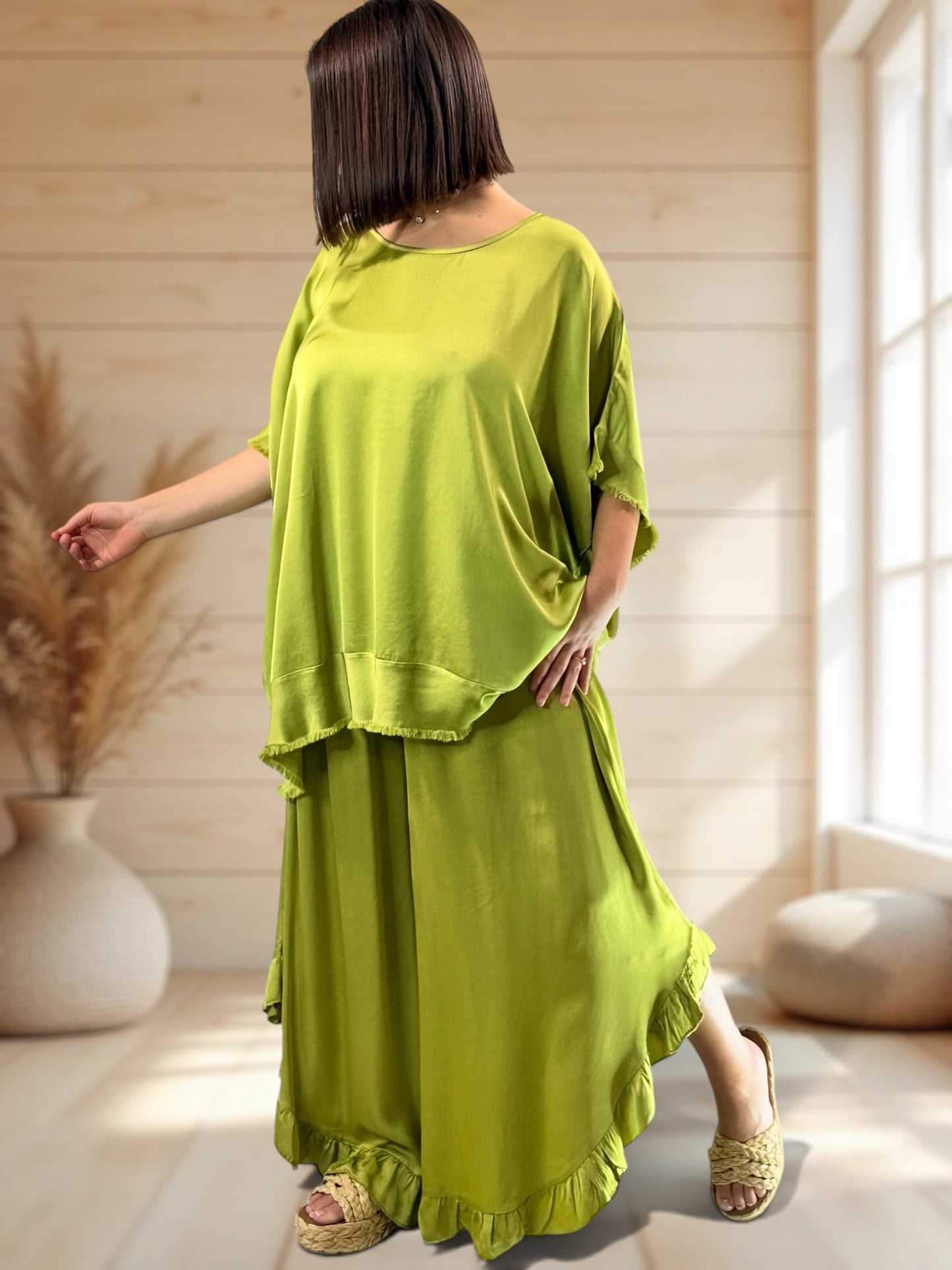 LEXIE  - ENSEMBLE TUNIQUE ET PANTALON VERT JUSQU'A LA TAILLE 54