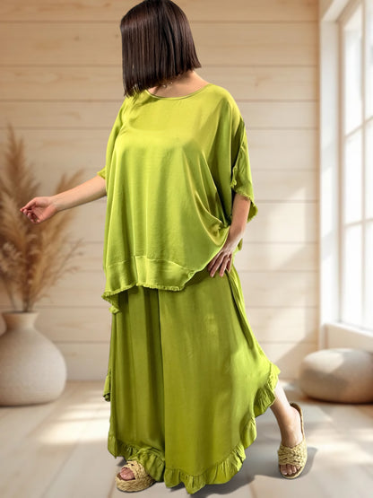 LEXIE  - ENSEMBLE TUNIQUE ET PANTALON VERT JUSQU'A LA TAILLE 54