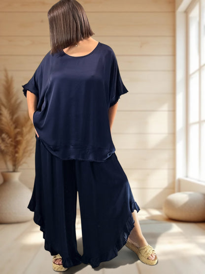 LEXIE - ENSEMBLE TUNIQUE ET PANTALON MARINE JUSQU'A LA TAILLE 54