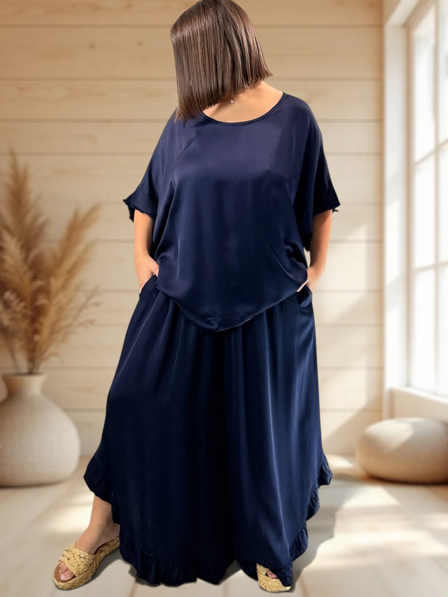 LEXIE - ENSEMBLE TUNIQUE ET PANTALON MARINE JUSQU'A LA TAILLE 54