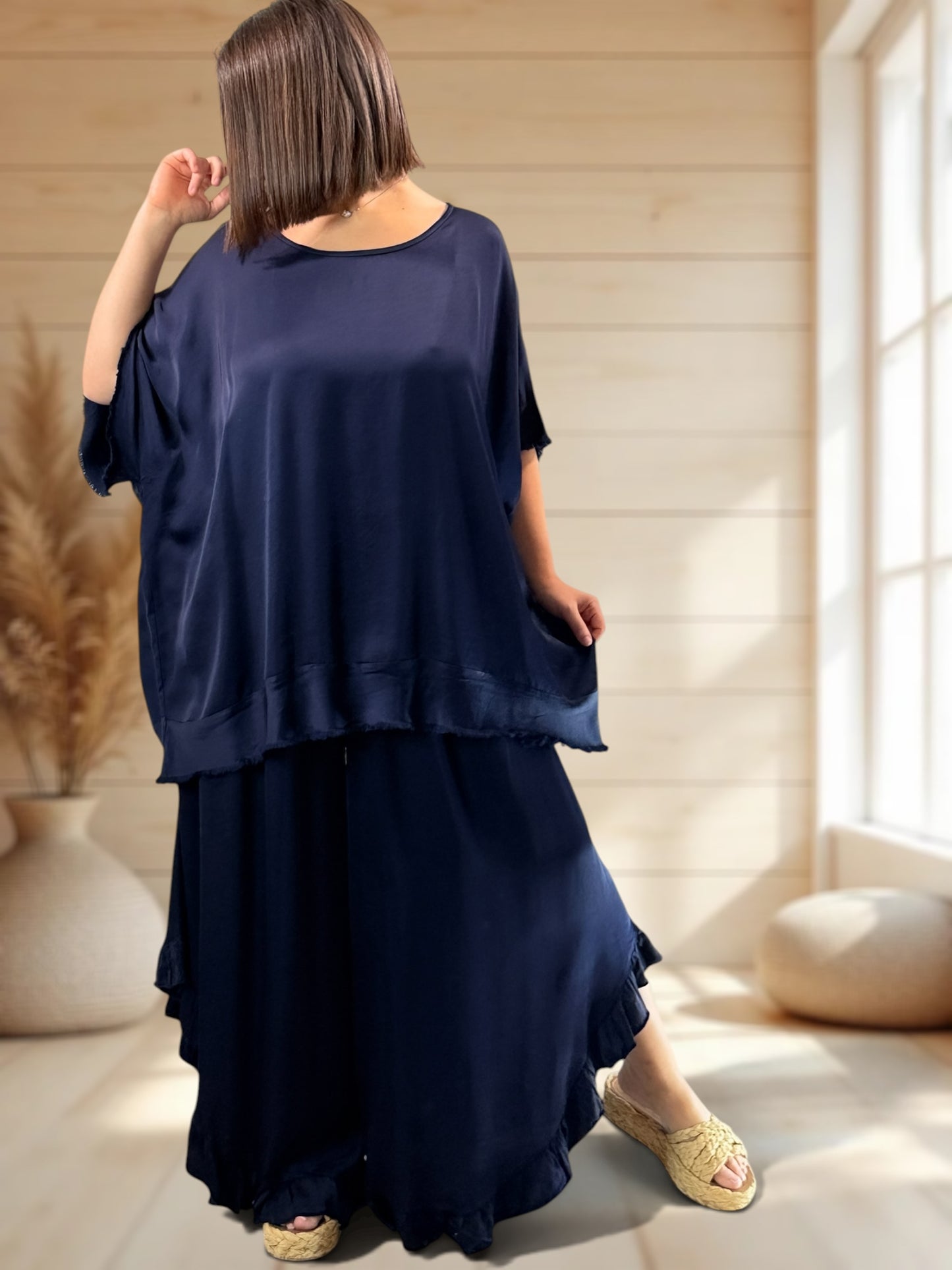 LEXIE - ENSEMBLE TUNIQUE ET PANTALON MARINE JUSQU'A LA TAILLE 54