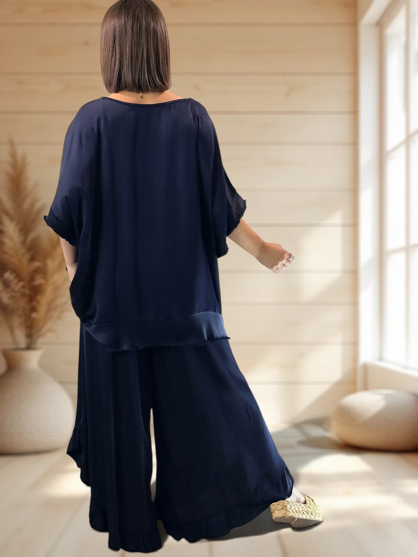 LEXIE - ENSEMBLE TUNIQUE ET PANTALON MARINE JUSQU'A LA TAILLE 54