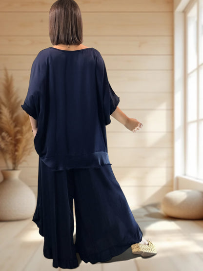 LEXIE - ENSEMBLE TUNIQUE ET PANTALON MARINE JUSQU'A LA TAILLE 54