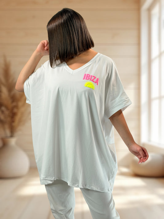 IBIZA - T-SHIRT OVERSIZE BLANC JUSQU'A LA TAILLE 46/48 A 56/58