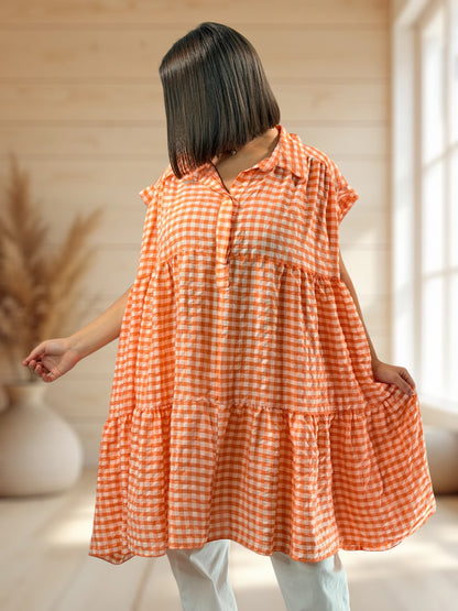 VITA - TUNIQUE VICHY ORANGE JUSQU'A LA TAILLE 60