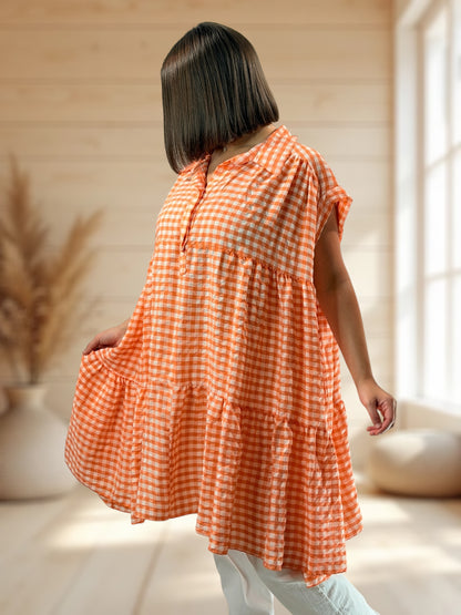 VITA - TUNIQUE VICHY ORANGE JUSQU'A LA TAILLE 60