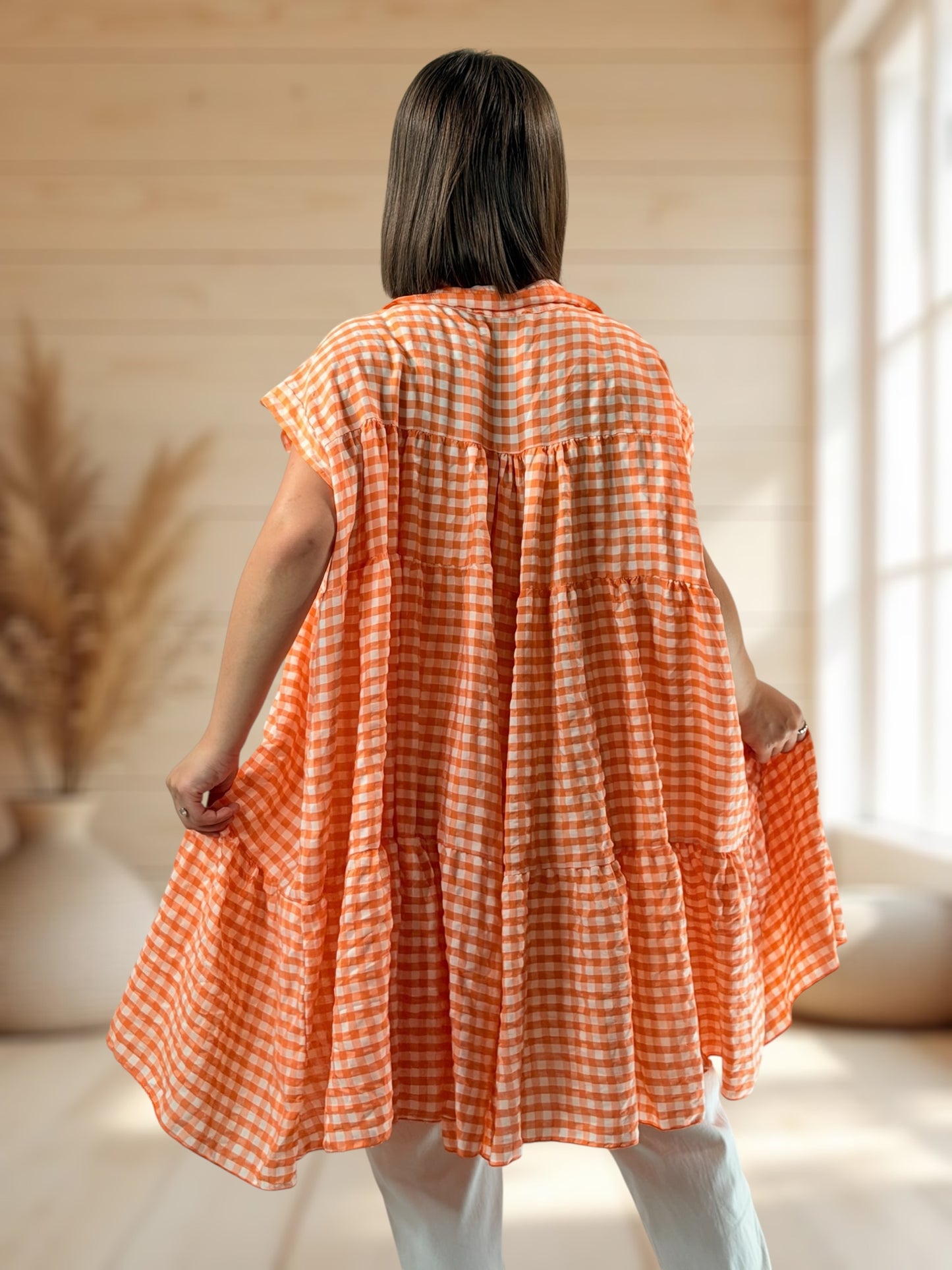 VITA - TUNIQUE VICHY ORANGE JUSQU'A LA TAILLE 60