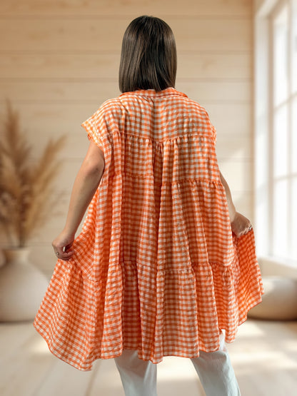 VITA - TUNIQUE VICHY ORANGE JUSQU'A LA TAILLE 60