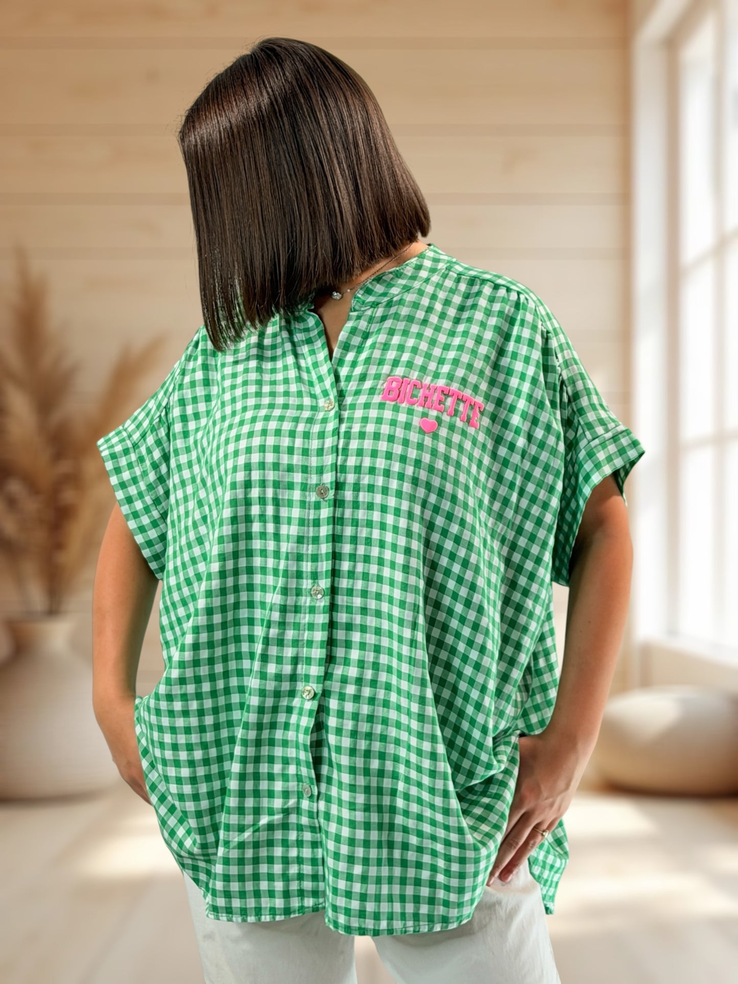 ORIANA - BLOUSE VICHY VERT JUSQU'A LA TAILLE 56