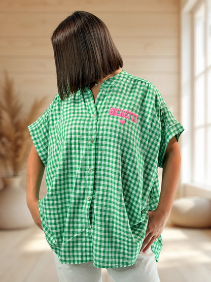 ORIANA - BLOUSE VICHY VERT JUSQU'A LA TAILLE 56