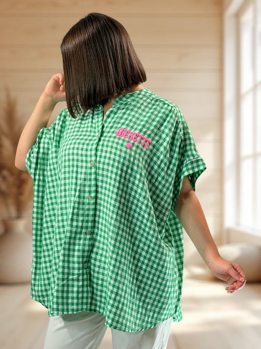 ORIANA - BLOUSE VICHY VERT JUSQU'A LA TAILLE 56