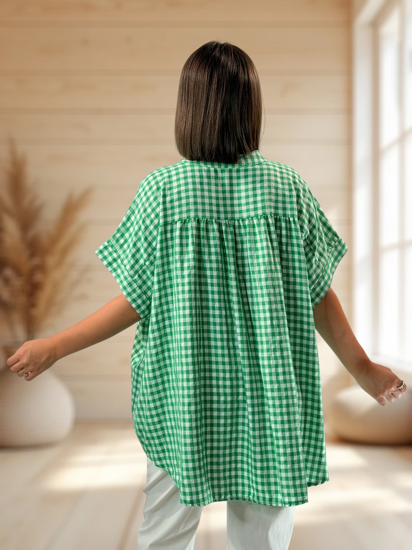 ORIANA - BLOUSE VICHY VERT JUSQU'A LA TAILLE 56