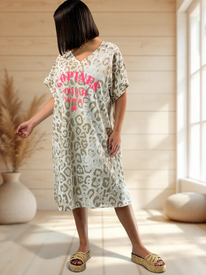 COPINE - ROBE OVERSIZE LEOPARD BEIG JUSQU'A LA TAILLE 54